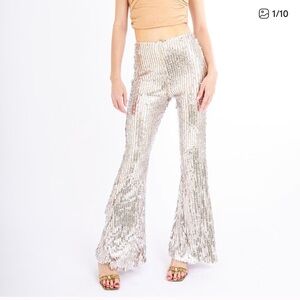 Club L London Silver Sequin Wide Leg Pants